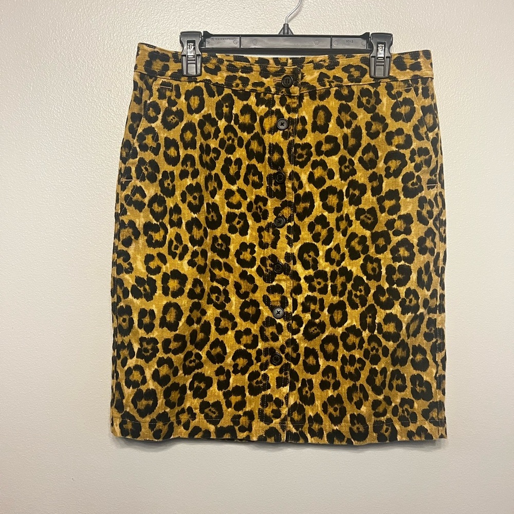 Lauren Ralph Lauren Leopard‎ Print Button Down Pencil Skirt Linen Blend Sz 12P